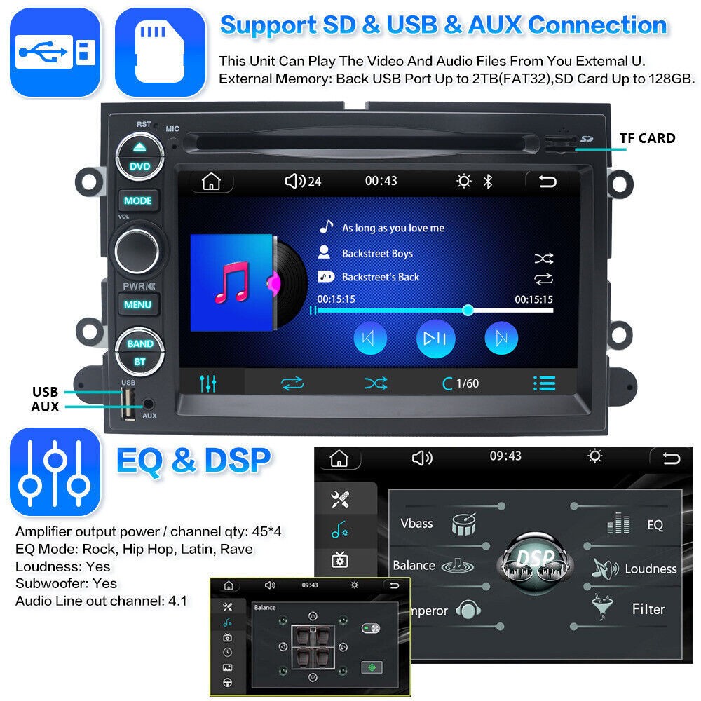 For Ford F150 F250 F350 Car DVD CD Player Stereo Radio with Carplay GPS Back Cam
