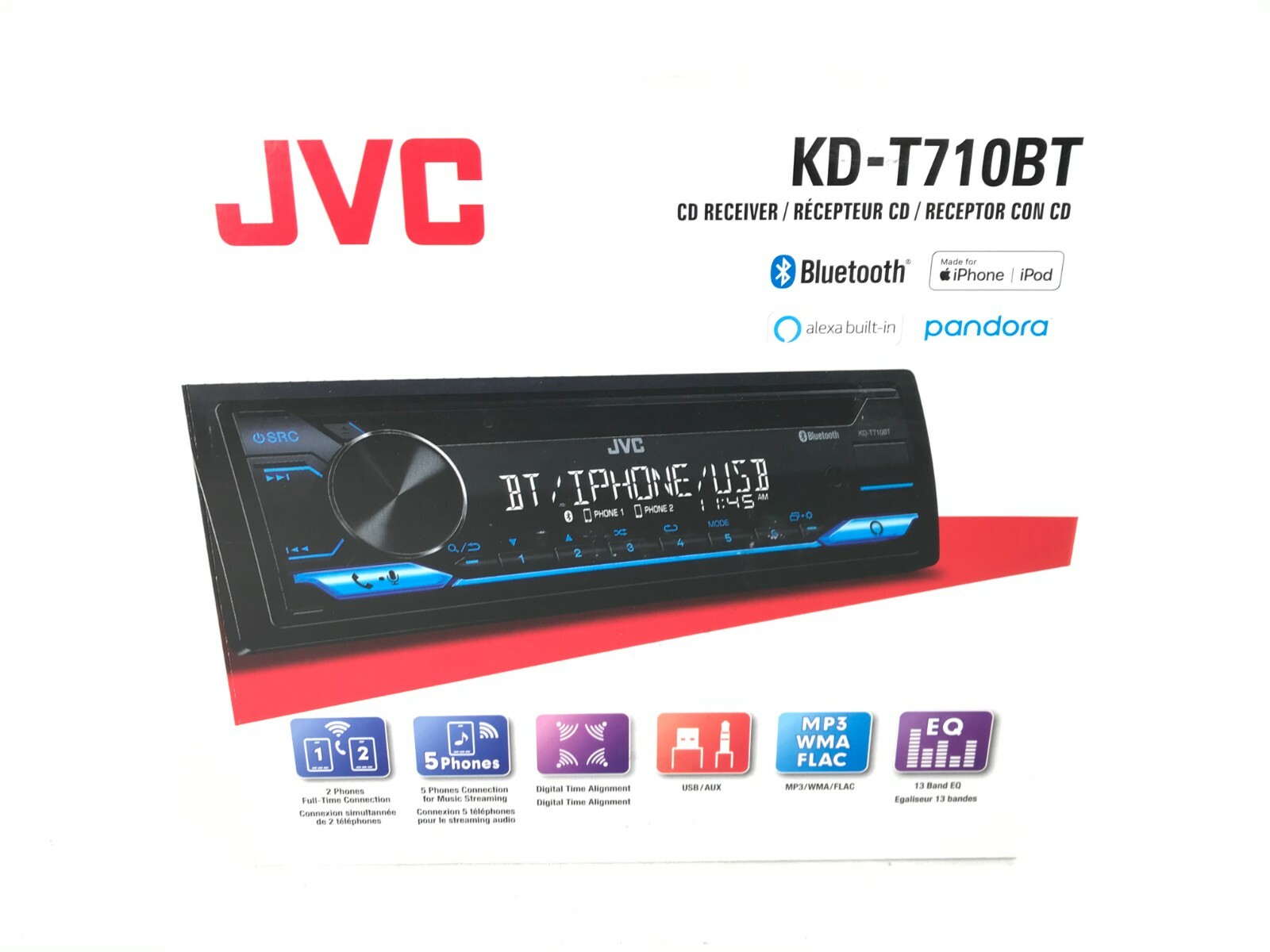 JVC KD-T710BT Bluetooth MP3 CD Player Android iPhone Alexa Pandora AM FM USB Aux