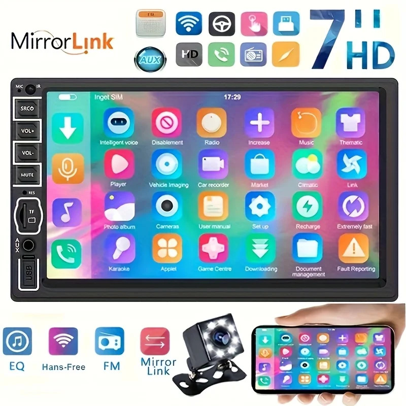 7″ HD Car Stereo Radio 2 Din MP5 Player with 8LED Backup Cameras, FM/USB/AUX