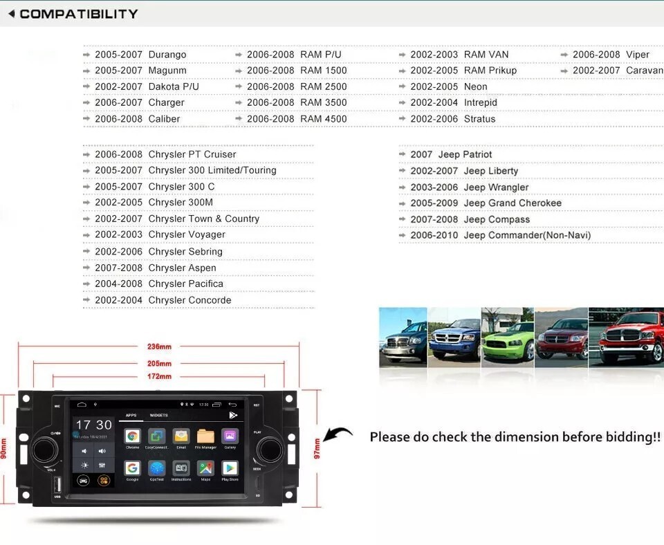 Radio Stereo Wireless Carplay GPS Maps Navi Touch Screen For Dodge Jeep Chrysler