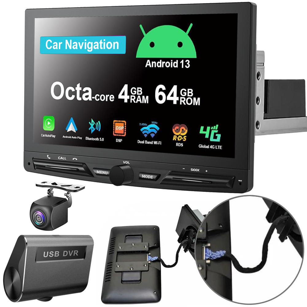 10.1″ IPS Android 13 8Core 4G LTE WiFi 1 DIN Car Radio Stereo GPS BT Audio DVR