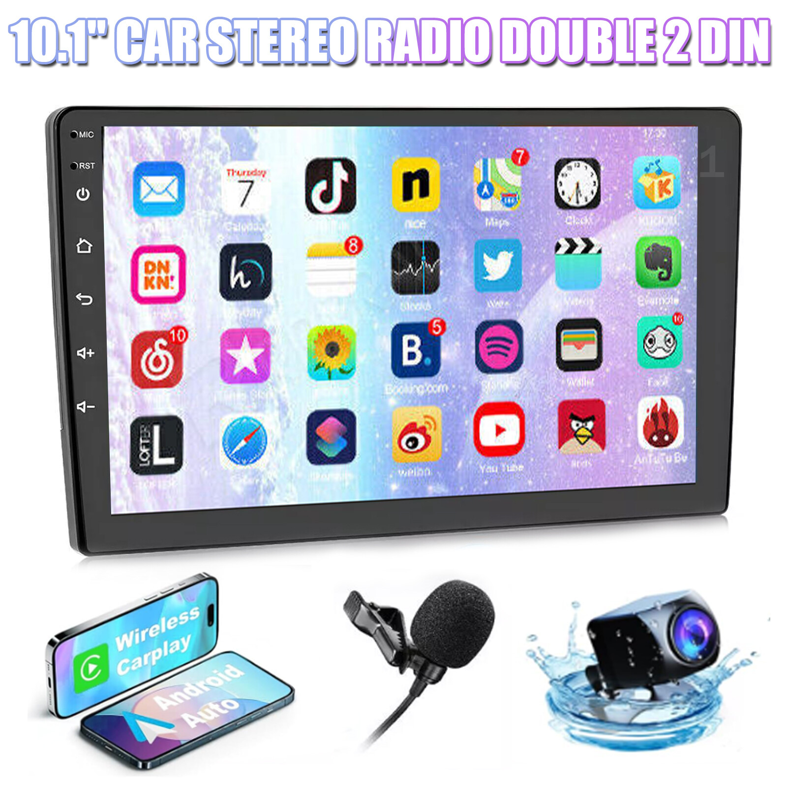 4G+64G Android 13.0 CarPlay Car Stereo Radio 10.1″ Double 2 Din GPS Navi +Camera