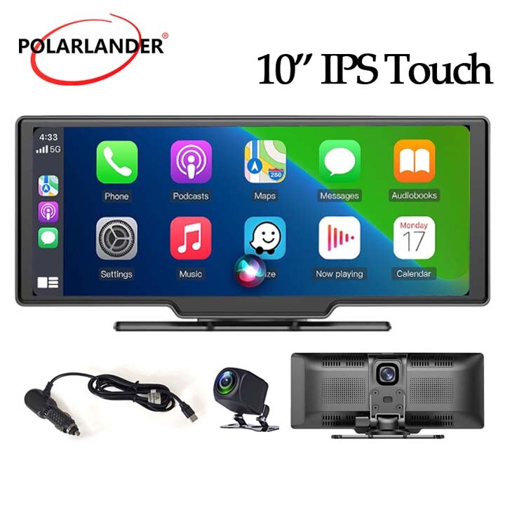 Portable Car Stereo 10″ Wireless Carplay Android Auto 2K Multimedia Video Player