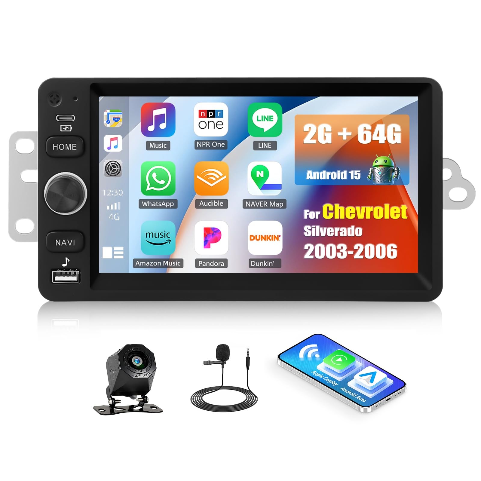 7″ Touchscreen Wireless Carplay Android Auto Stereo for GMC Sierra Yukon Canyon