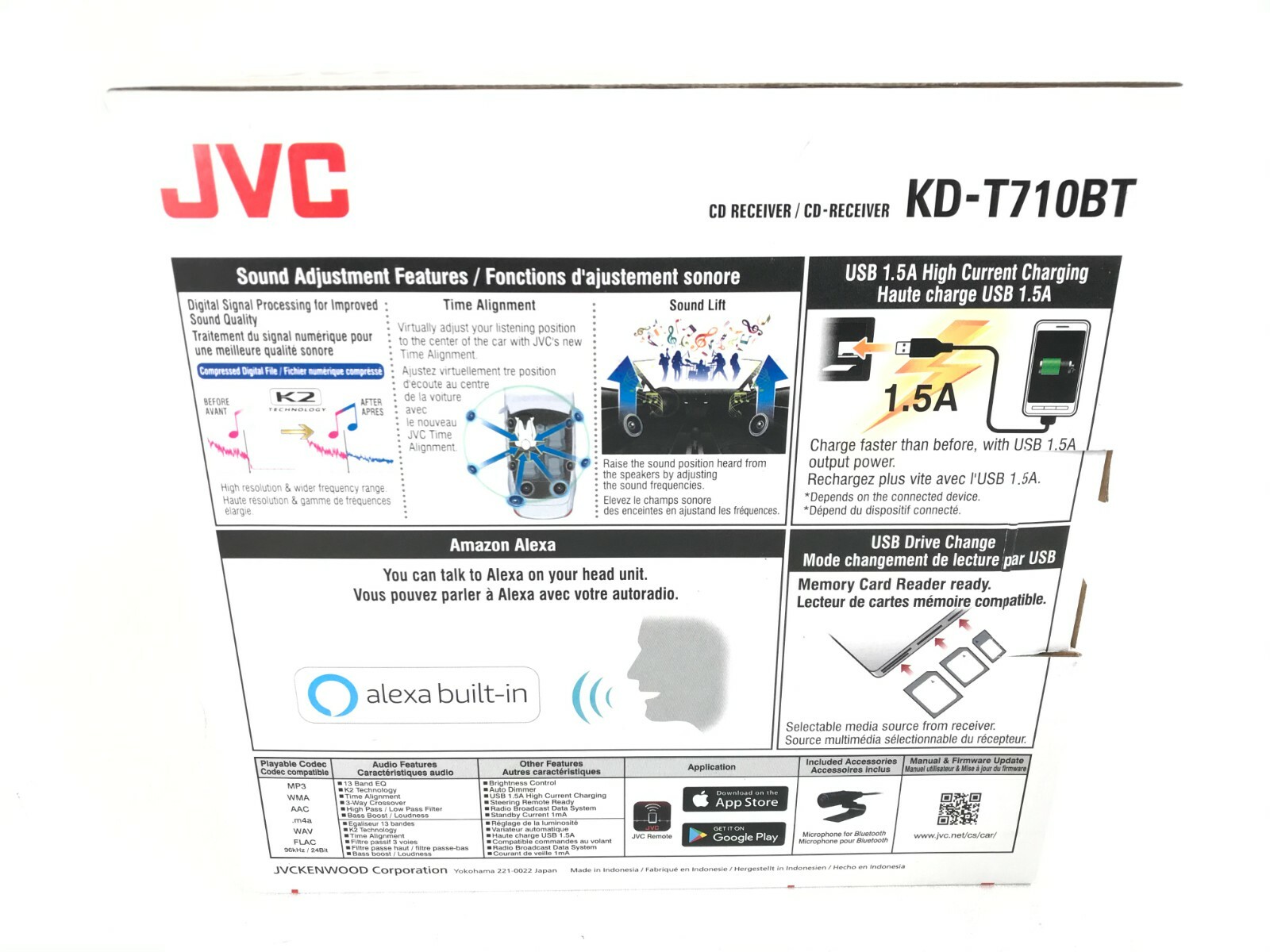 JVC KD-T710BT Bluetooth Android iPhone Alexa MP3 CD Player Pandora AM FM USB Aux