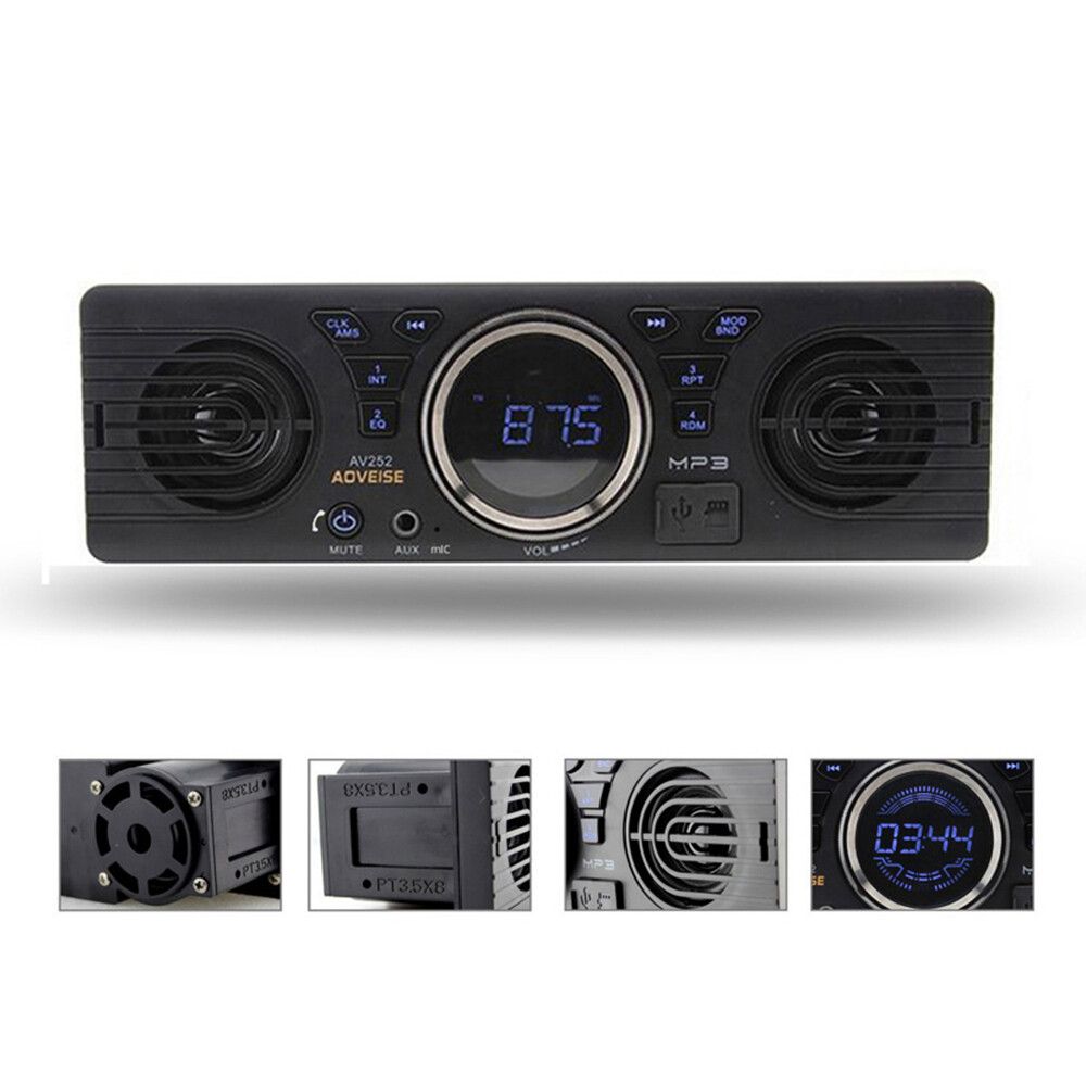 1 Din Car Radio MP3 Audio Player Bluetooth Stereo FM Built-in 2 Speakers USB AUX