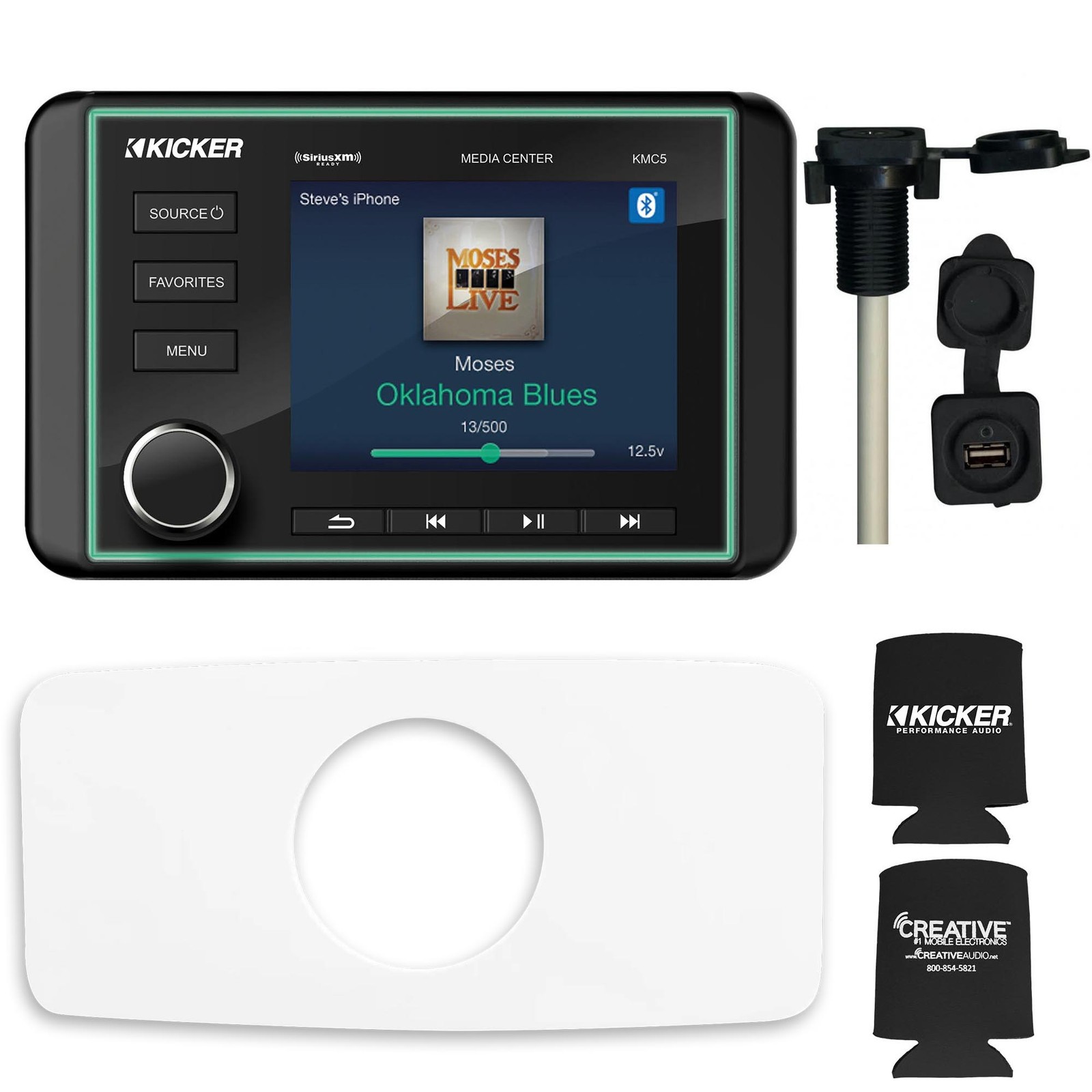 Kicker KMC5 Marine Radio With Stinger SEADASH3W 3″ Kit White SMRAUXUSB3 Usb/Aux