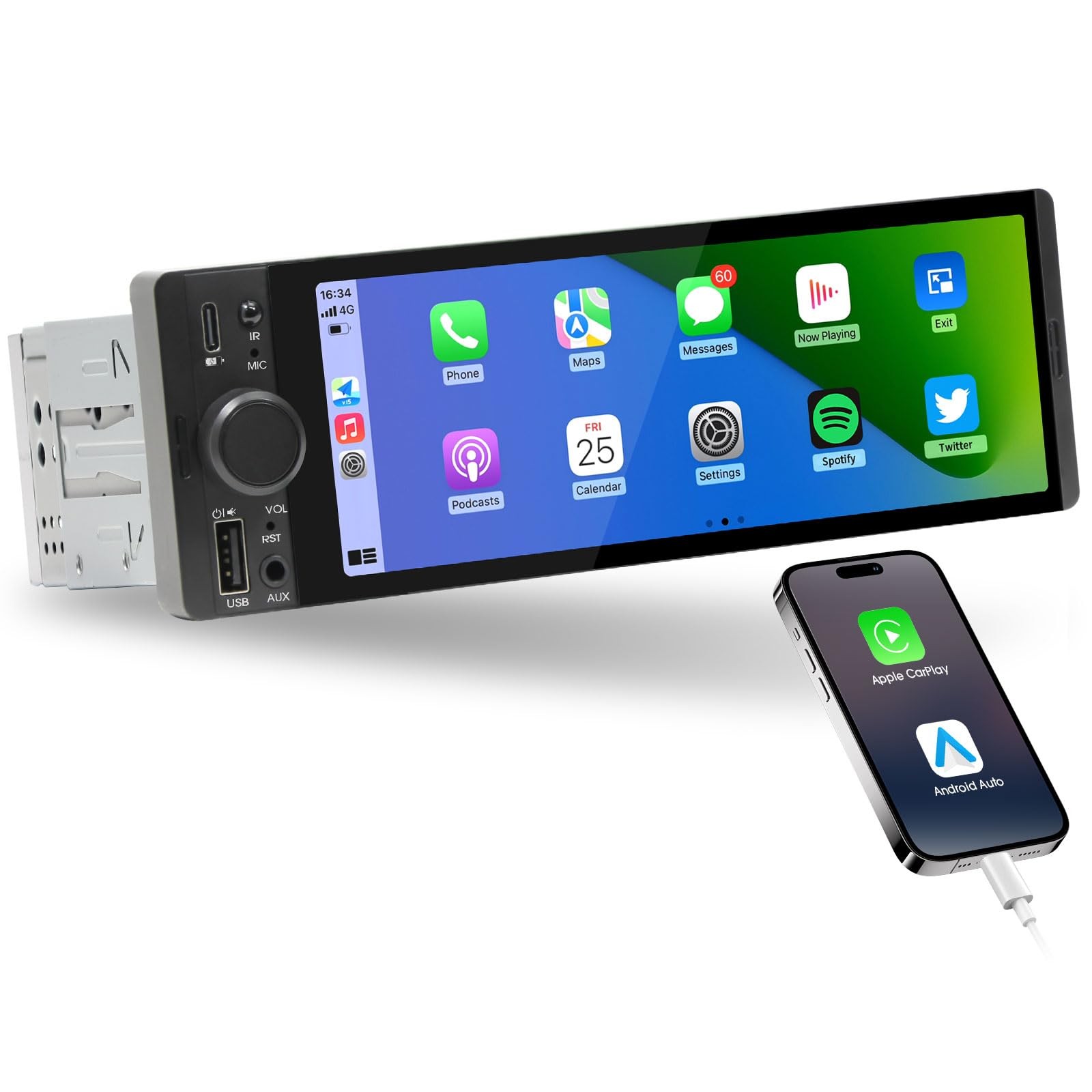 AKAMATE Single Din 6.5 Inch CarPlay Radio, Car Stereo with