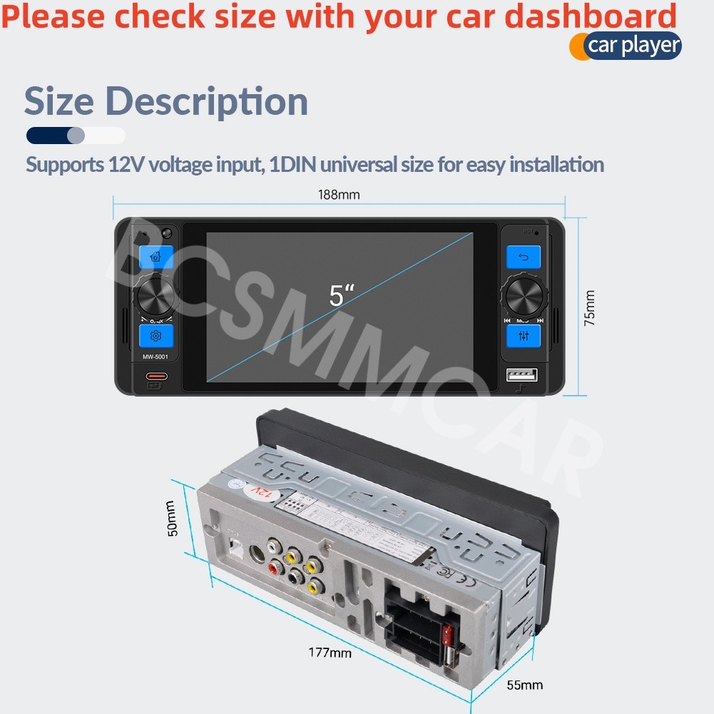 Car Stereo Radio Player HD Touch Screen Bluetooth Mirror Link Colorful Lighting