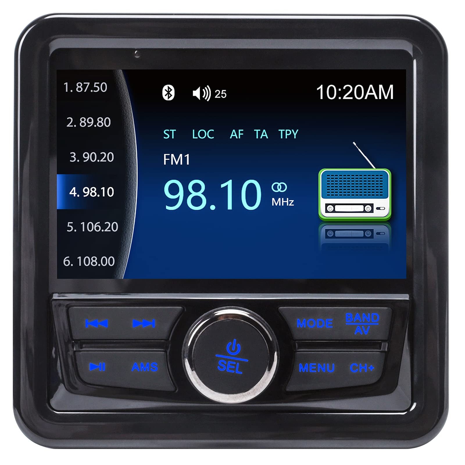 Marine Bluetooth Receiver: Weatherproof, 4″ Display, Amp, USB, MP3 Player