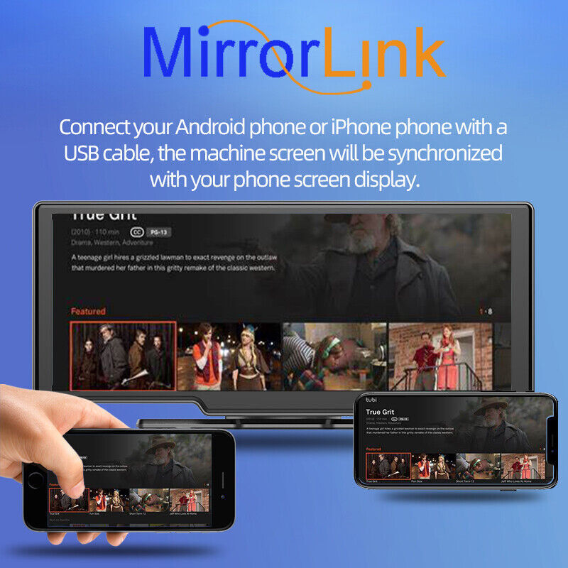 Portable Wireless Carplay 10″ Car Stereo Dash Rear Camera Bluetooth Touch Screen