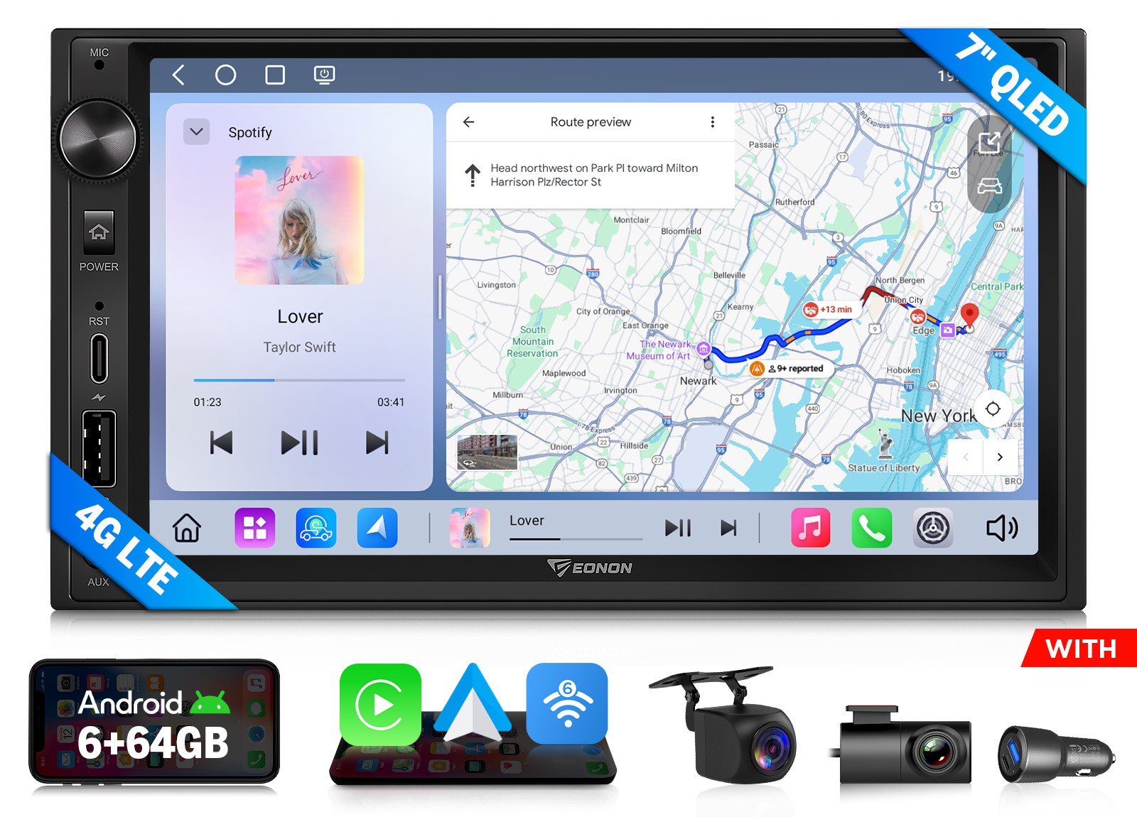 Android 7 inch QLED 6+64 Double DIN Car Stereo Radio CarPlay GPS Navigation Dash