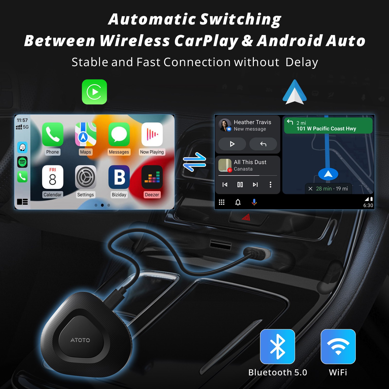 ATOTO Wireless Carplay Dongle Android Auto Adapter USB Car Connect Box Adapter