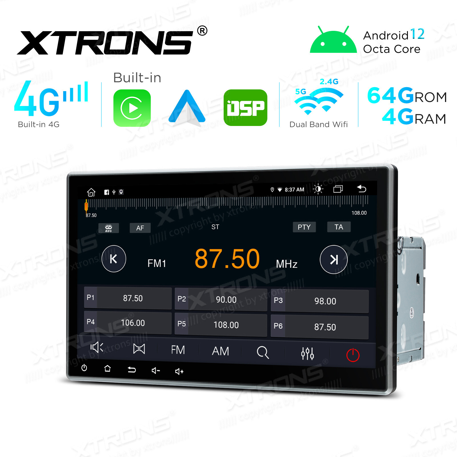 10.1″ Android 12 8-Core 4+64GB Car Stereo GPS DVD Radio Navi 4G LTE WiFi DSP IPS
