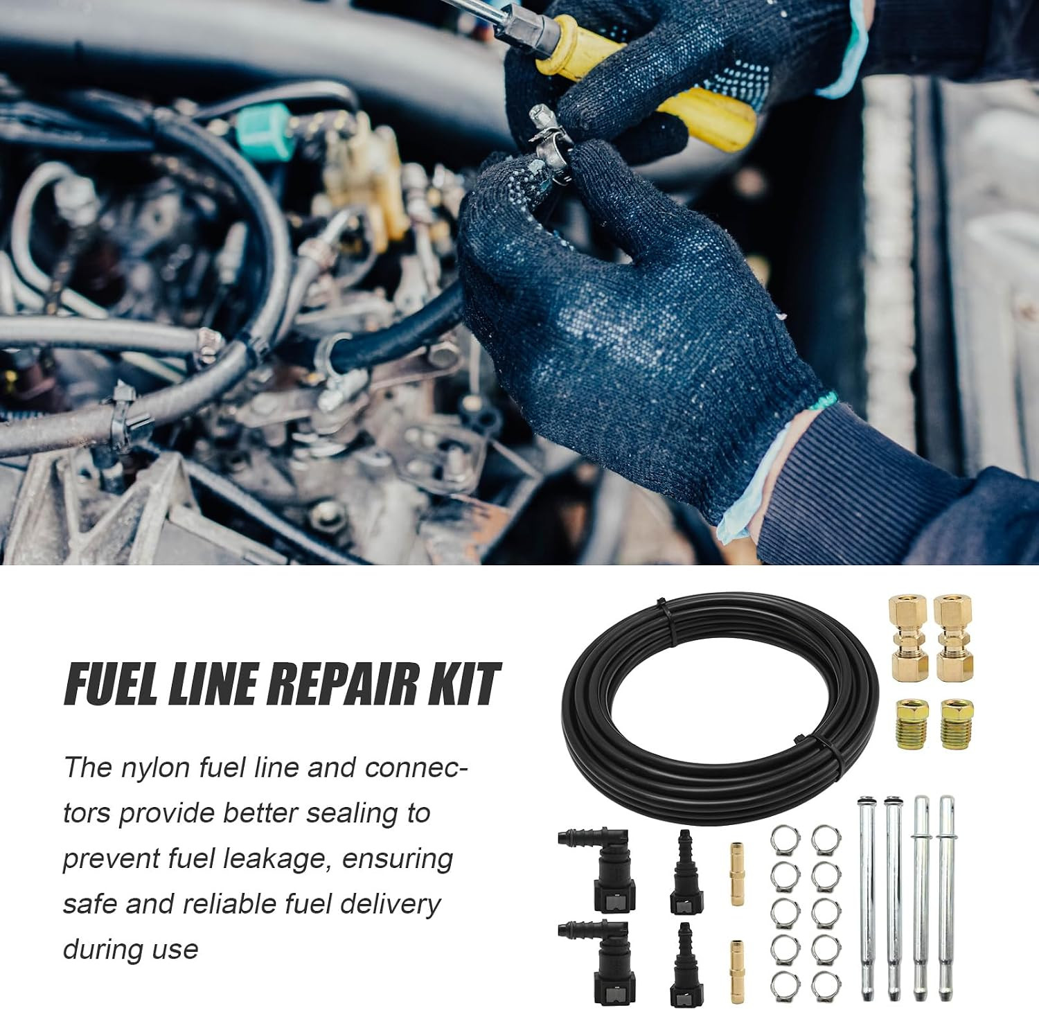 Upgrade 25 Feet Fuel Line Repair Kit, 5/16 Inch Nylon Fuel Line Tubing Fittings