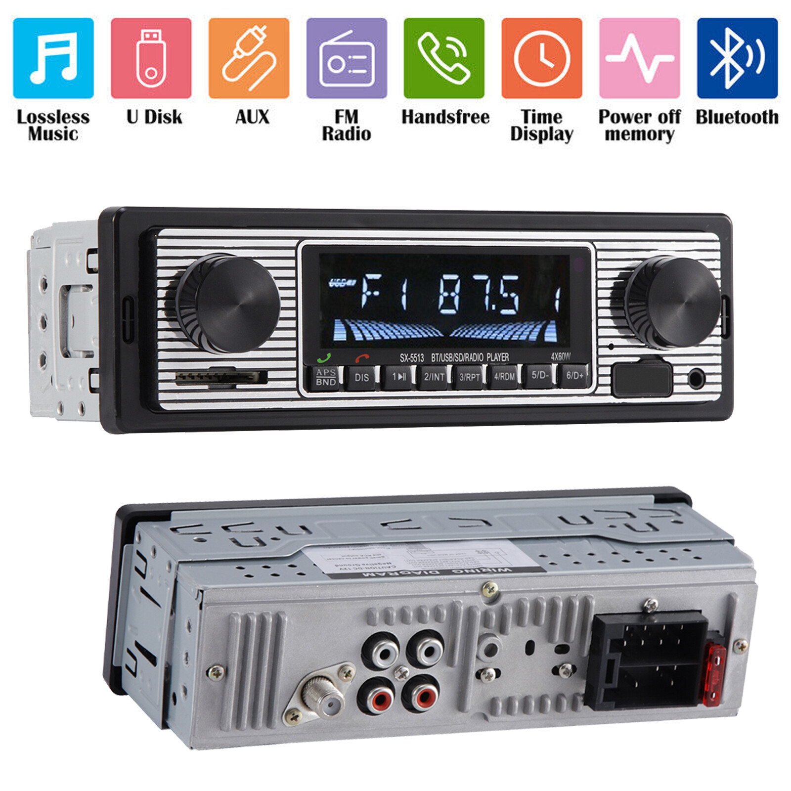 Bluetooth Vintage Car FM Radio MP3 Player USB Classic Stereo Audio Receiver AUX