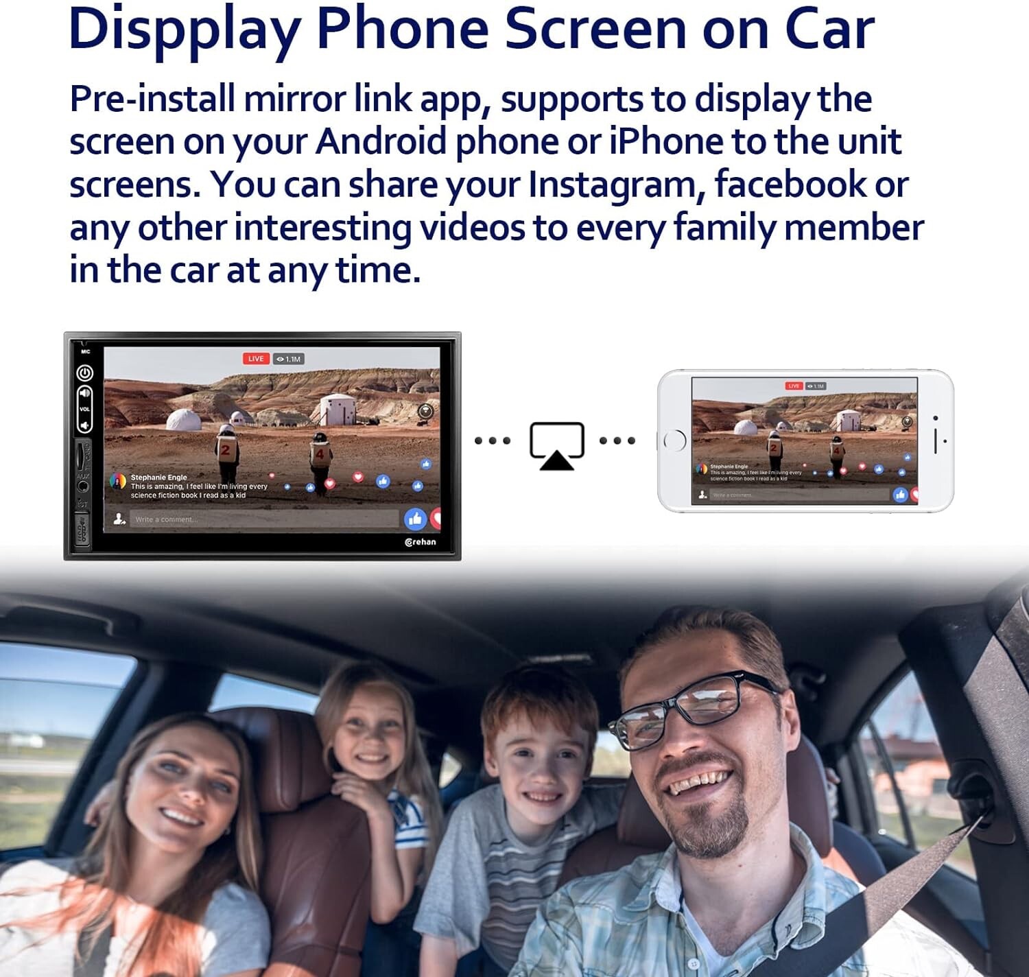 Double Din 7″ Car Stereo W/ Backup Cam Android/Apple Carplay Radio Touch Screen