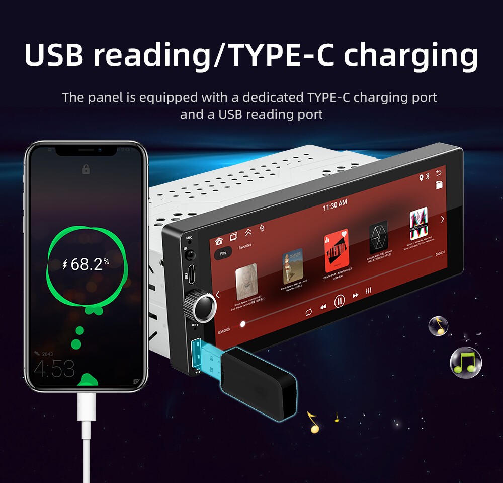 6.86″ Single Din Car Radio With Bluetooth Automotive Multimedia Carplay Android