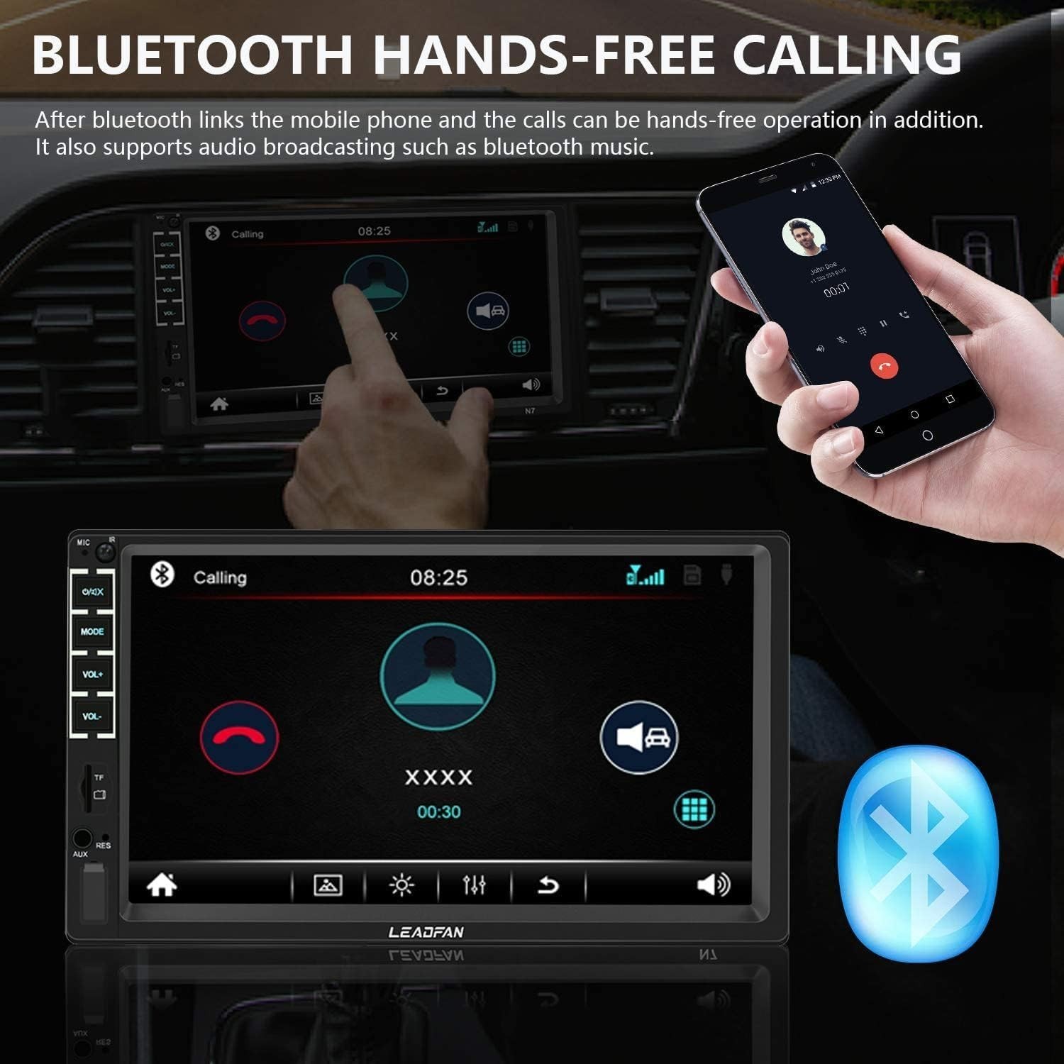 High-Resolution 7-Inch Car Radio with Bluetooth, FM & Remote Control Access
