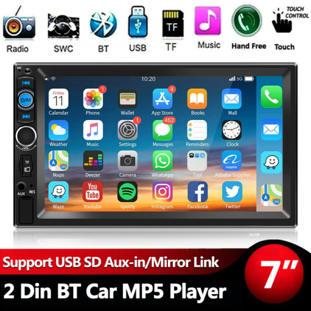 7″ Double 2 DIN Car Radio Stereo Bluetooth FM USB TF AUX IOS/Android MP5 Player