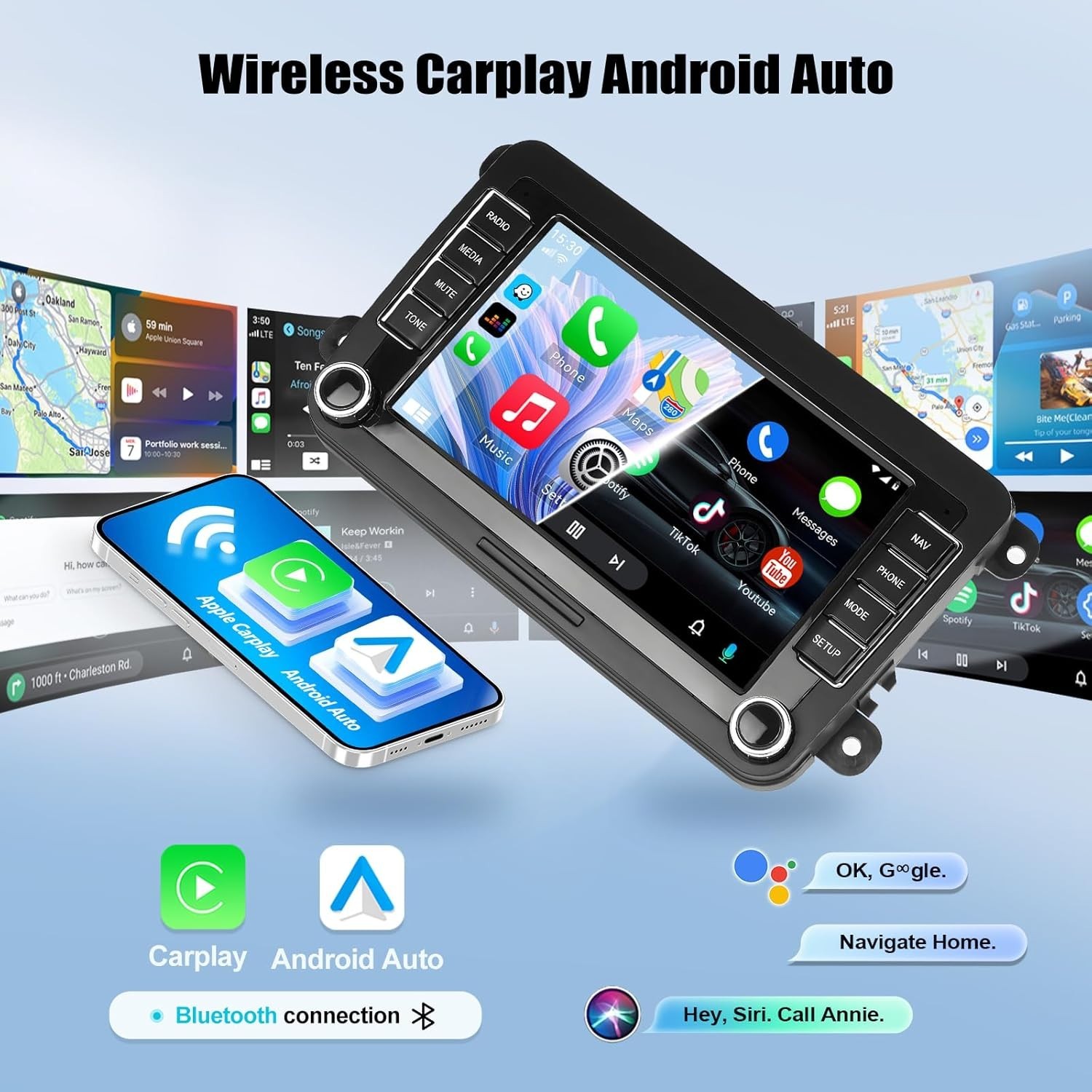 VW Passat Jetta Golf 7 Inch Car Stereo with GPS, Bluetooth & Hands-Free Calling