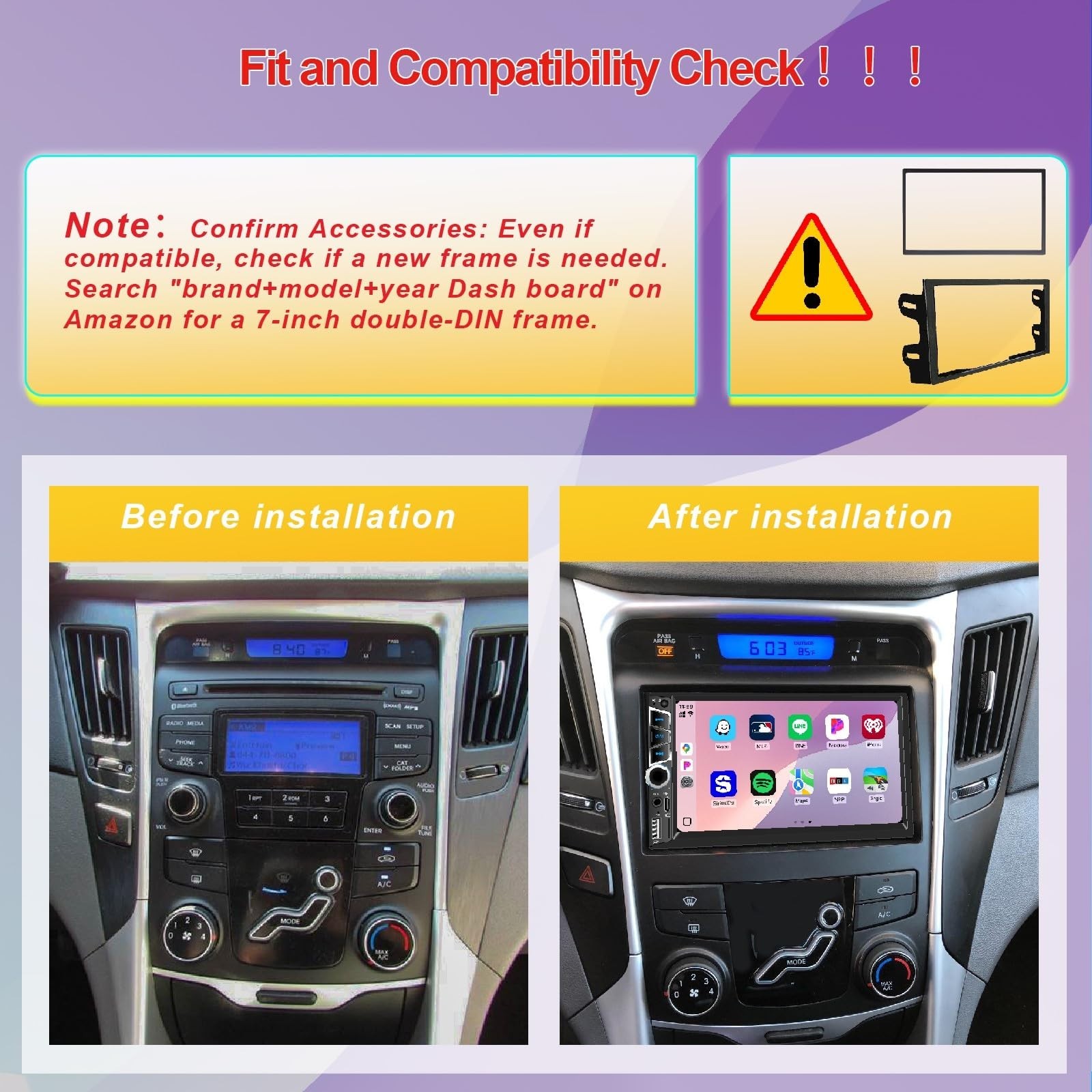 7″ Double Din Car Stereo – Wireless CarPlay, Android Auto, Bluetooth 5.2, GPS, I