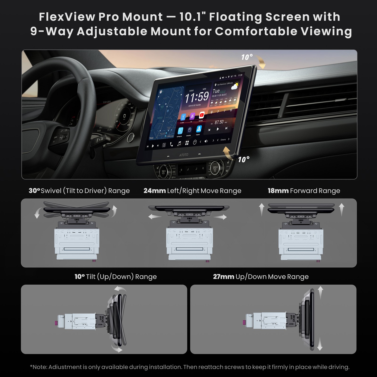 ATOTO X10 10″ 1Din 8GB RAM Car Stereo Android 13 GPS 4G LTE 36B-EQ AI Octa-Core