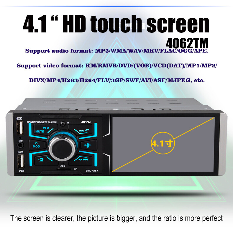 4.1 inch Touch screen FM Radio Bluetooth RM USB/TF card MP5 Car Player AUX input