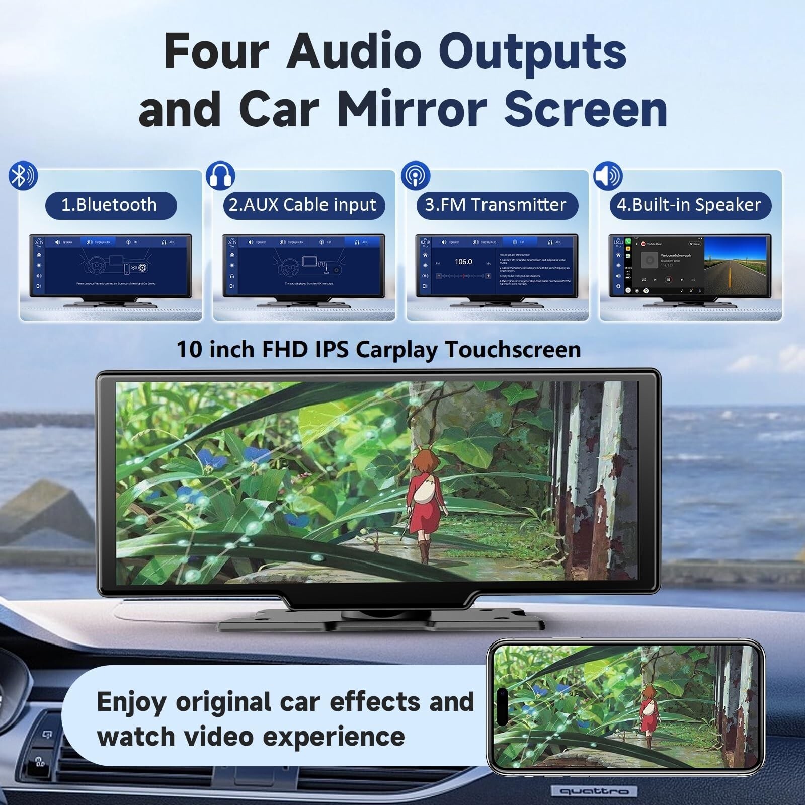 Wireless Portable Carplay Screen for Car – 10.26Inch Carplay & Android Auto C…