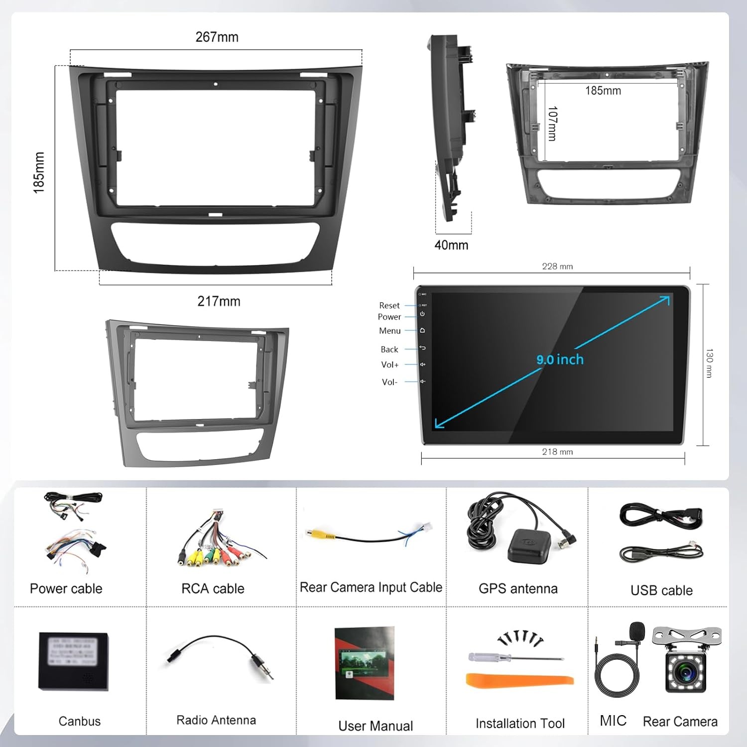 9” Android 13 Car Stereo GPS Radio For Mercedes-Benz E Class W211 E200 1+32gb