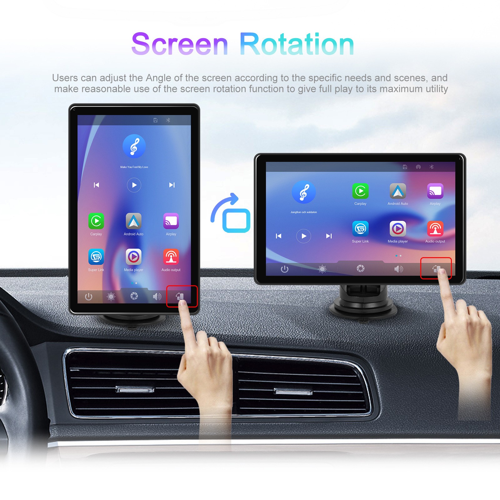 8″ Touch Screen Apple CarPlay Android Auto Horizontal Vertical Switching Display