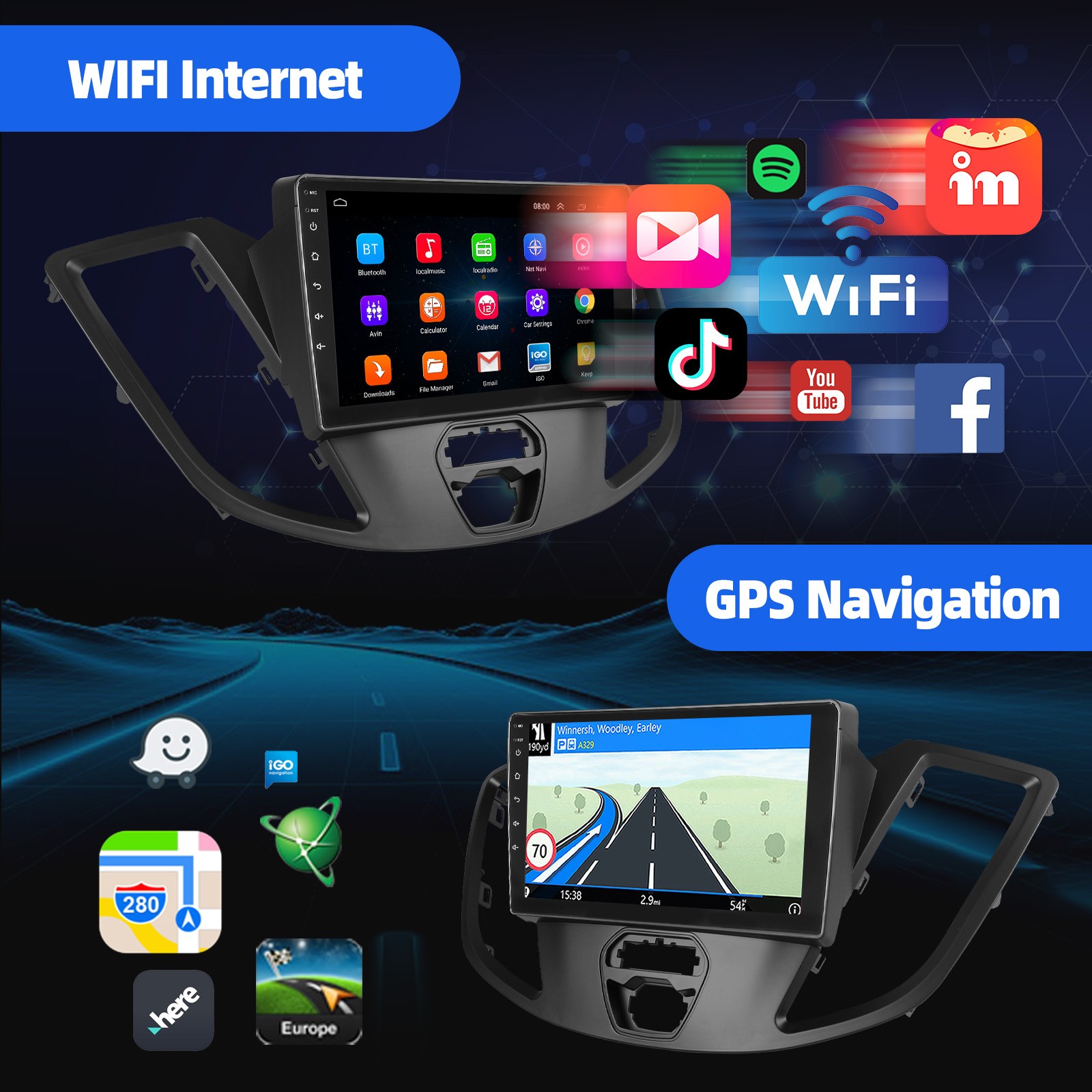 4GB+64GB Android 15.0 Carplay Car Stereo Radio GPS For Ford Transit 2012-2021