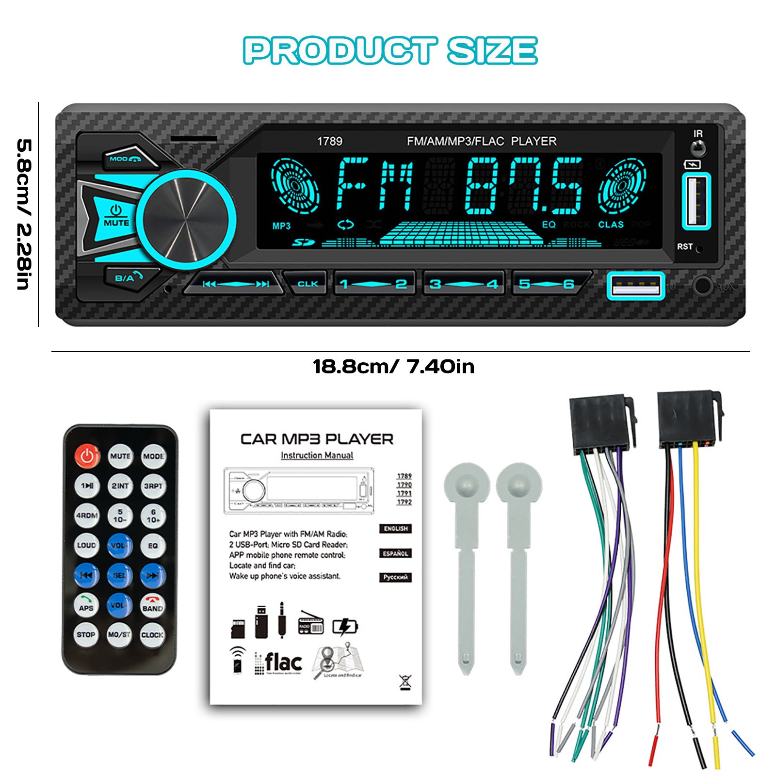 12V Car FM/AM Radio Car Audio Bluetooth Single DIN Car Stereo Car MP3 Player
