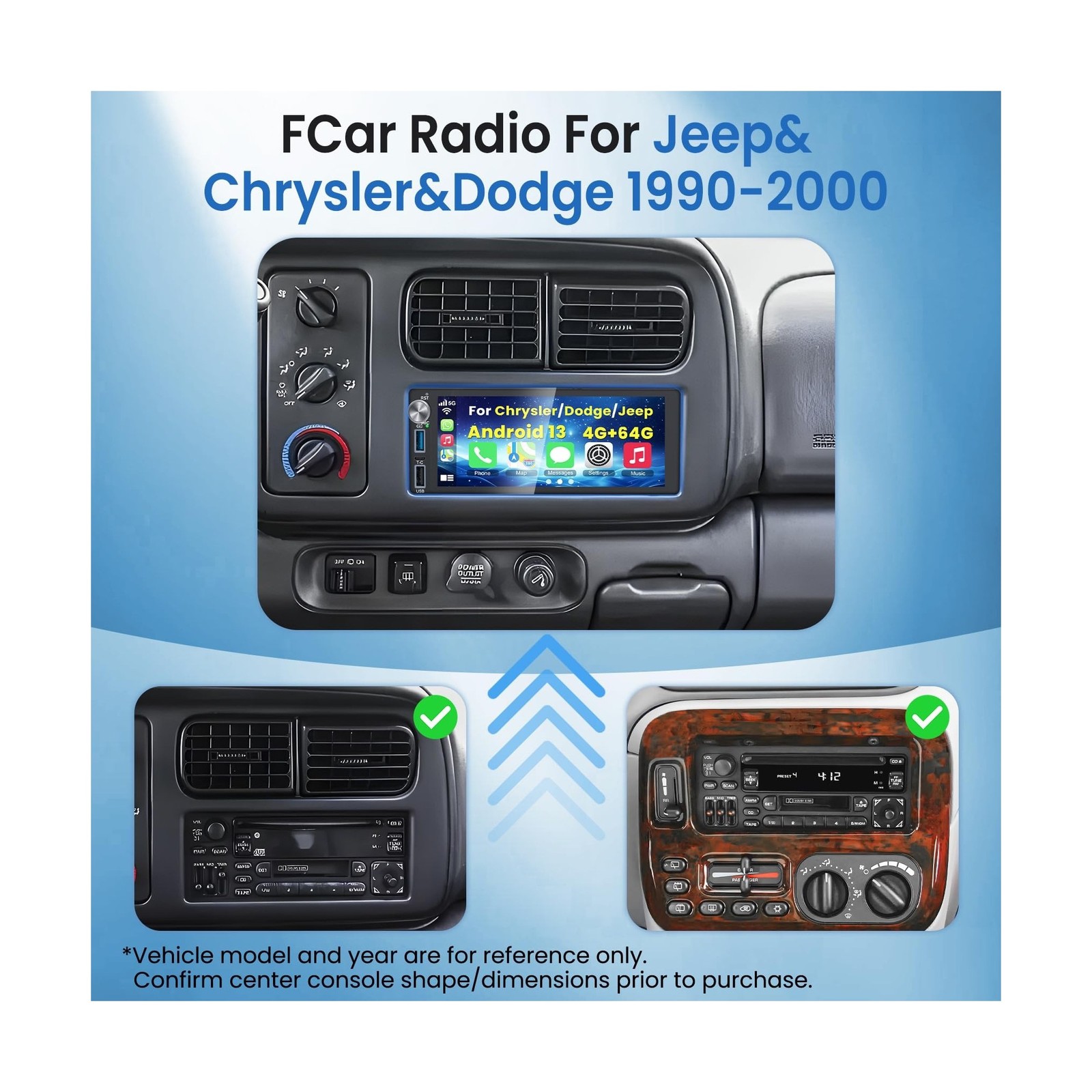 4G+64G Android 13 Car Radio for Dodge & Chrysler & Jeep (1990-2000), 6.2”Tou…
