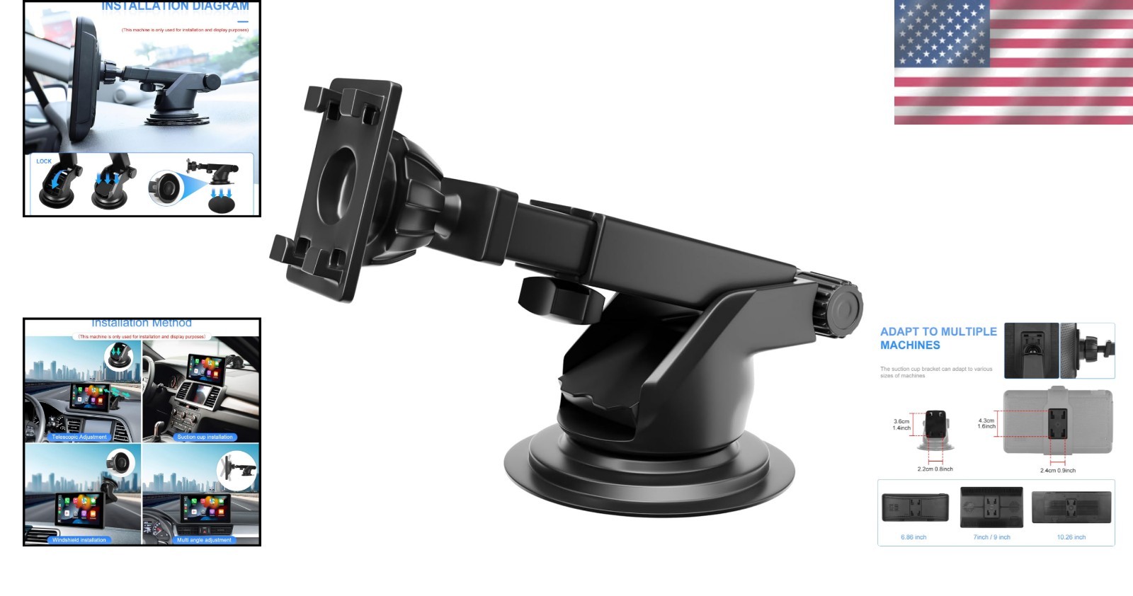 Car suction cup mount bracket for 6.8 to 10.26 inch portable carplay Android …