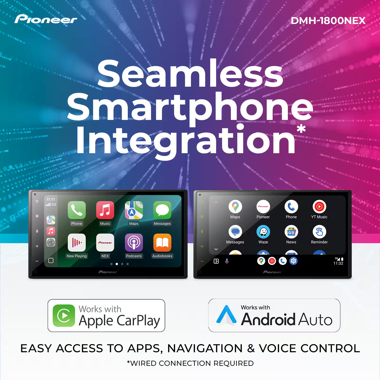 Pioneer – 6.8″ Apple CarPlay/Android Auto Bluetooth Digital Media (DM) Receiv…