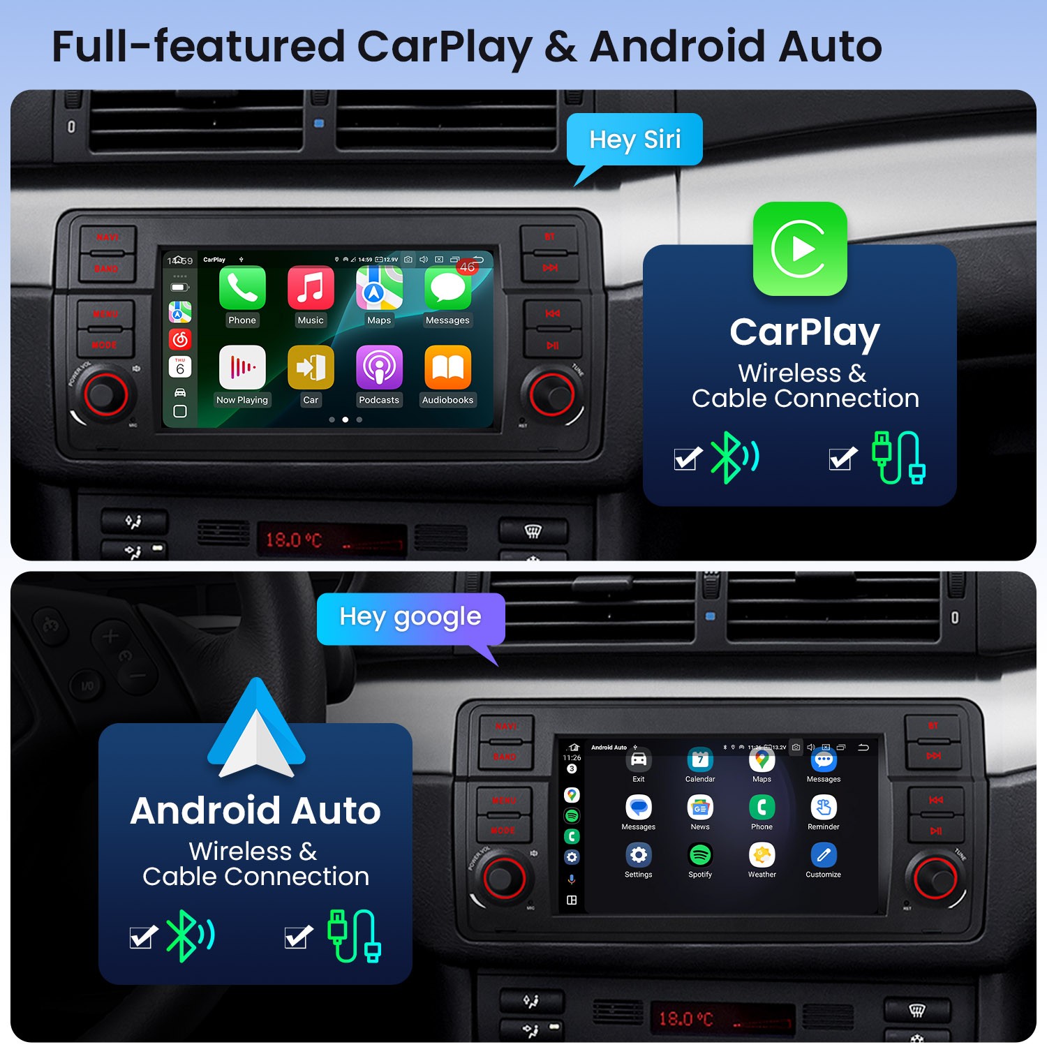 for BMW E46 325i 330i Android 14 Car Radio 7″ IPS Octa Core Wireless CarPlay 64G