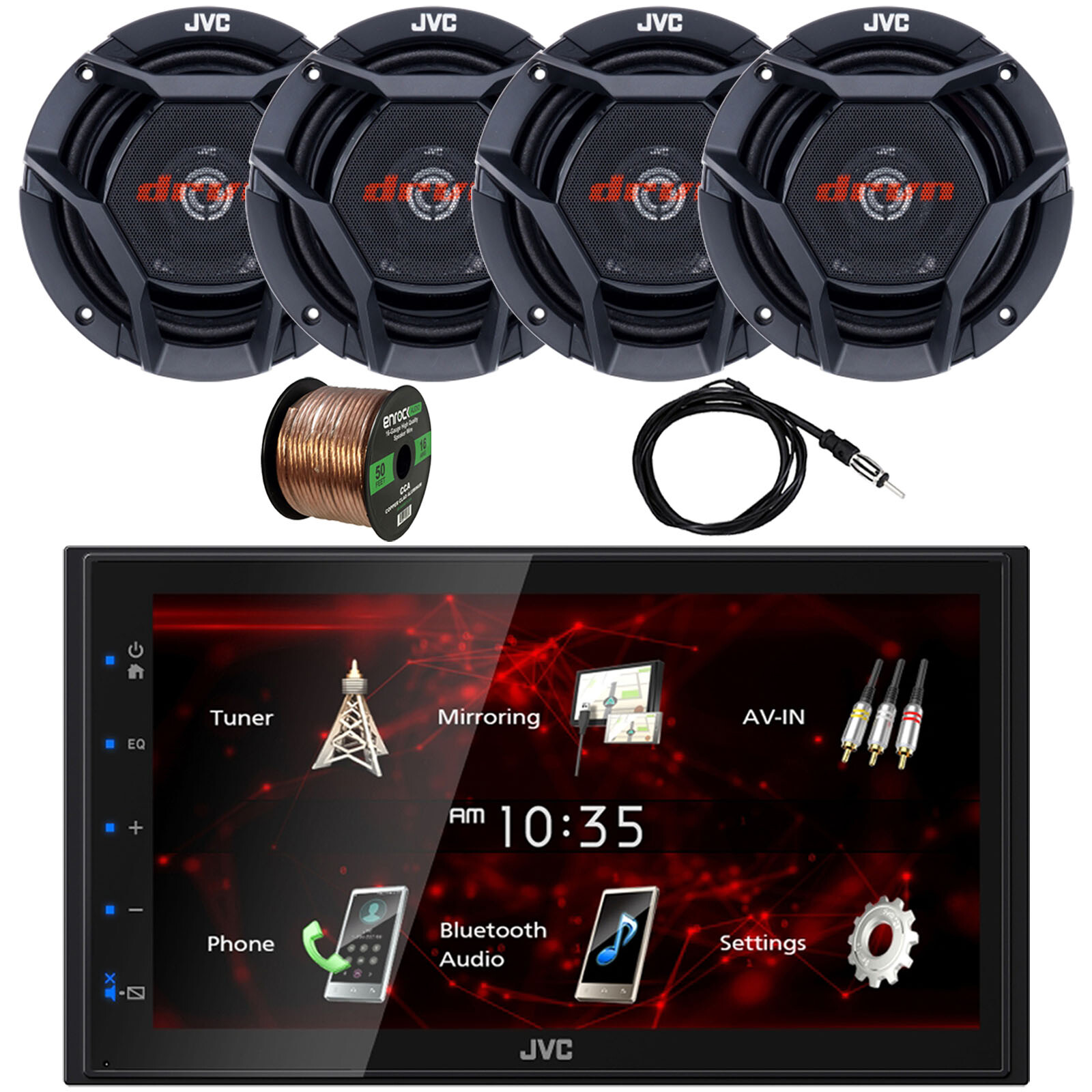 2DIN 6.8″ Touchscreen Bluetooth Car Radio, 4x 6.75″ 300W Speakers, Antenna, Wire