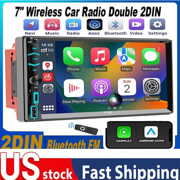 Wireless Car Radio Double 2DIN Apple CarPlay Stereo Touch Screen Bluetooth FM