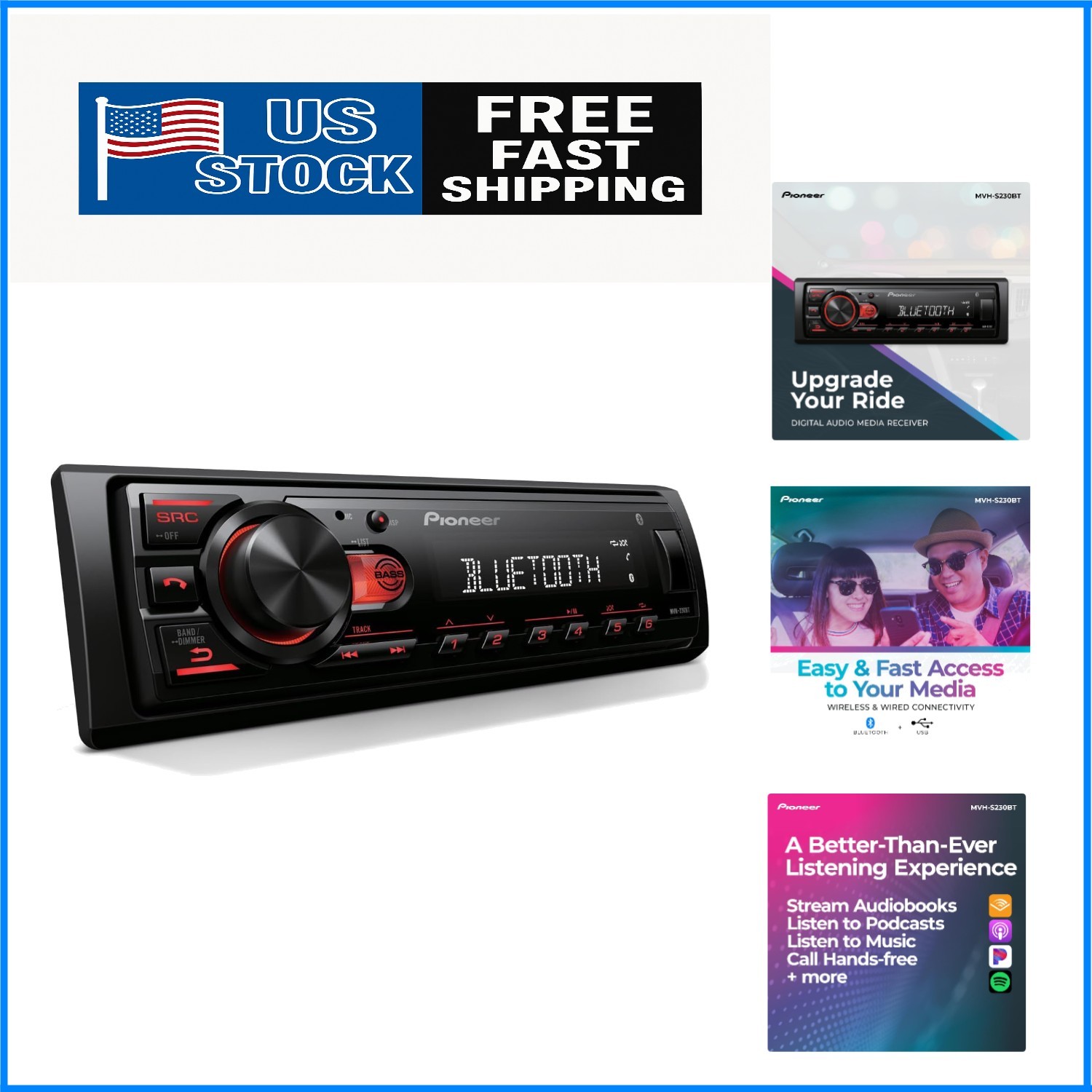 50W x 4 Digital Media Receiver – Bluetooth, USB, and AM/FM Radio for Modern Cars