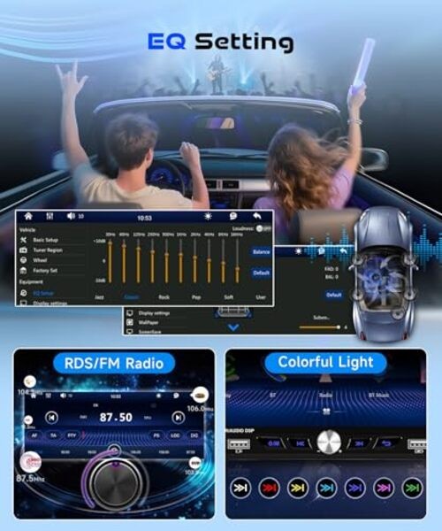 6.9-inch Single Din Car Stereo Wireless Carplay,1280X480P IPS Touch Screen Car