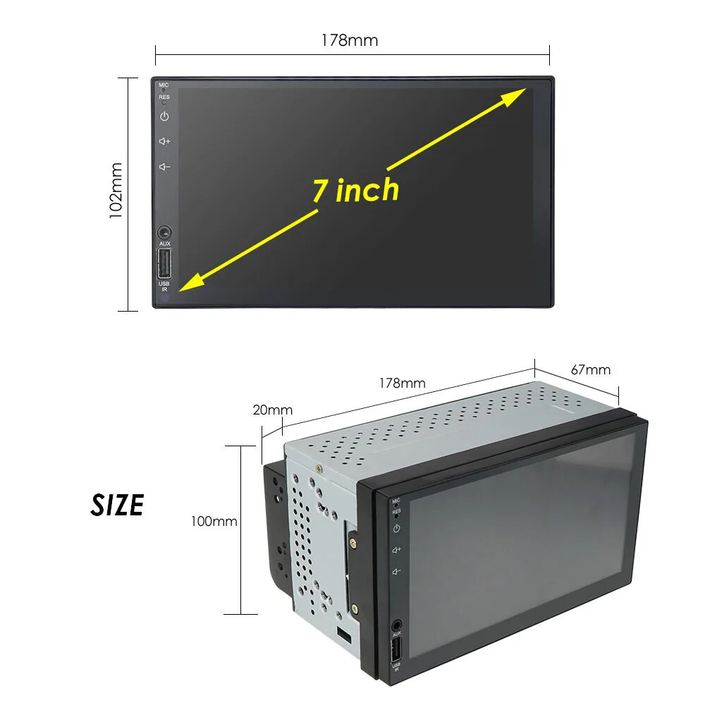 2 Din 7 Inch Touch Screen Rear Camera Aux Tape Multimedia Dvd Mp5 Radio Double