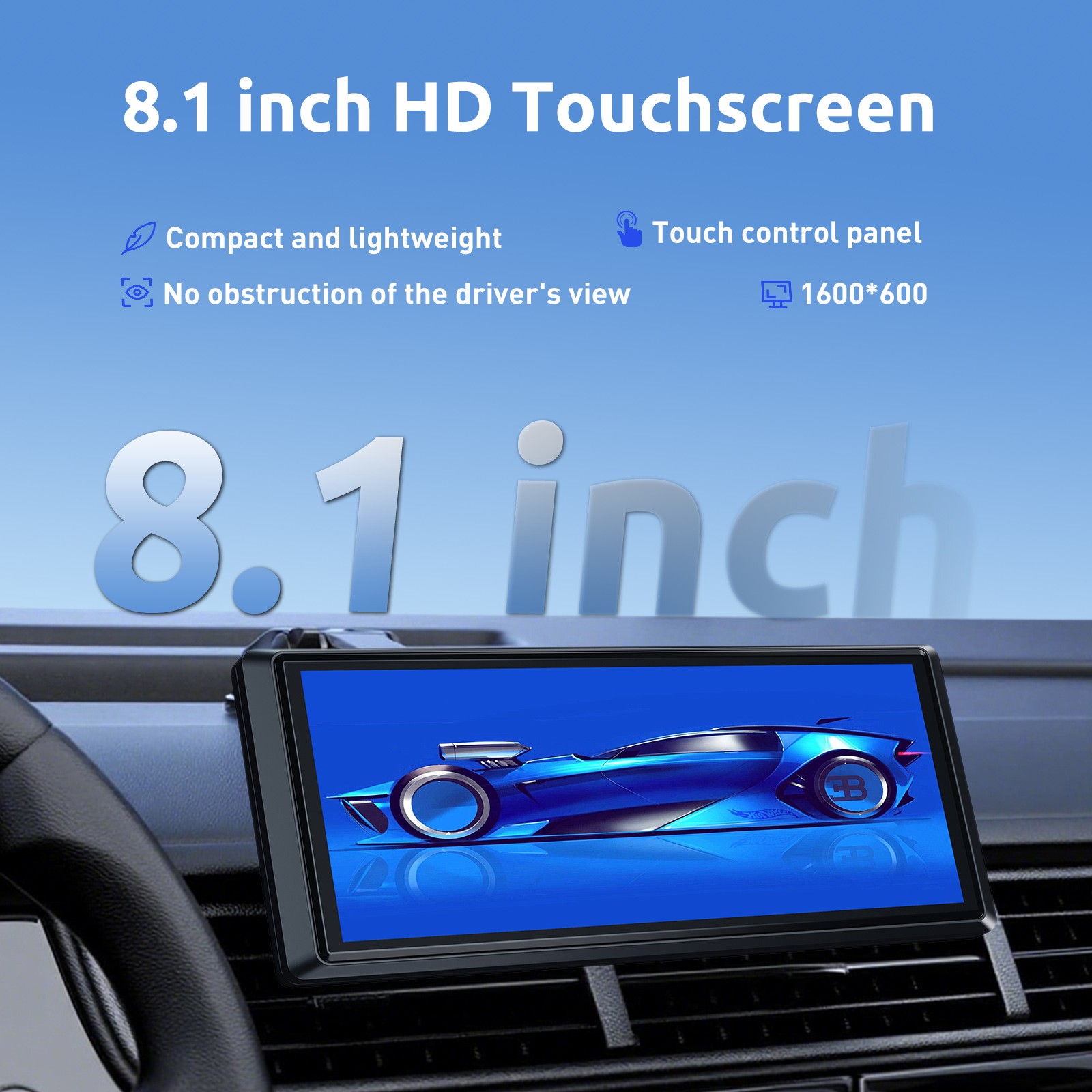8.1″ Portable Wireless CarPlay and Android Auto 8.1 inch Front + Rear Camera