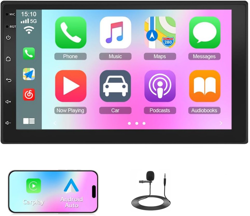 7″ Double Din Car Stereo with Apple Carplay & Android Auto Play BT MP5 Radio