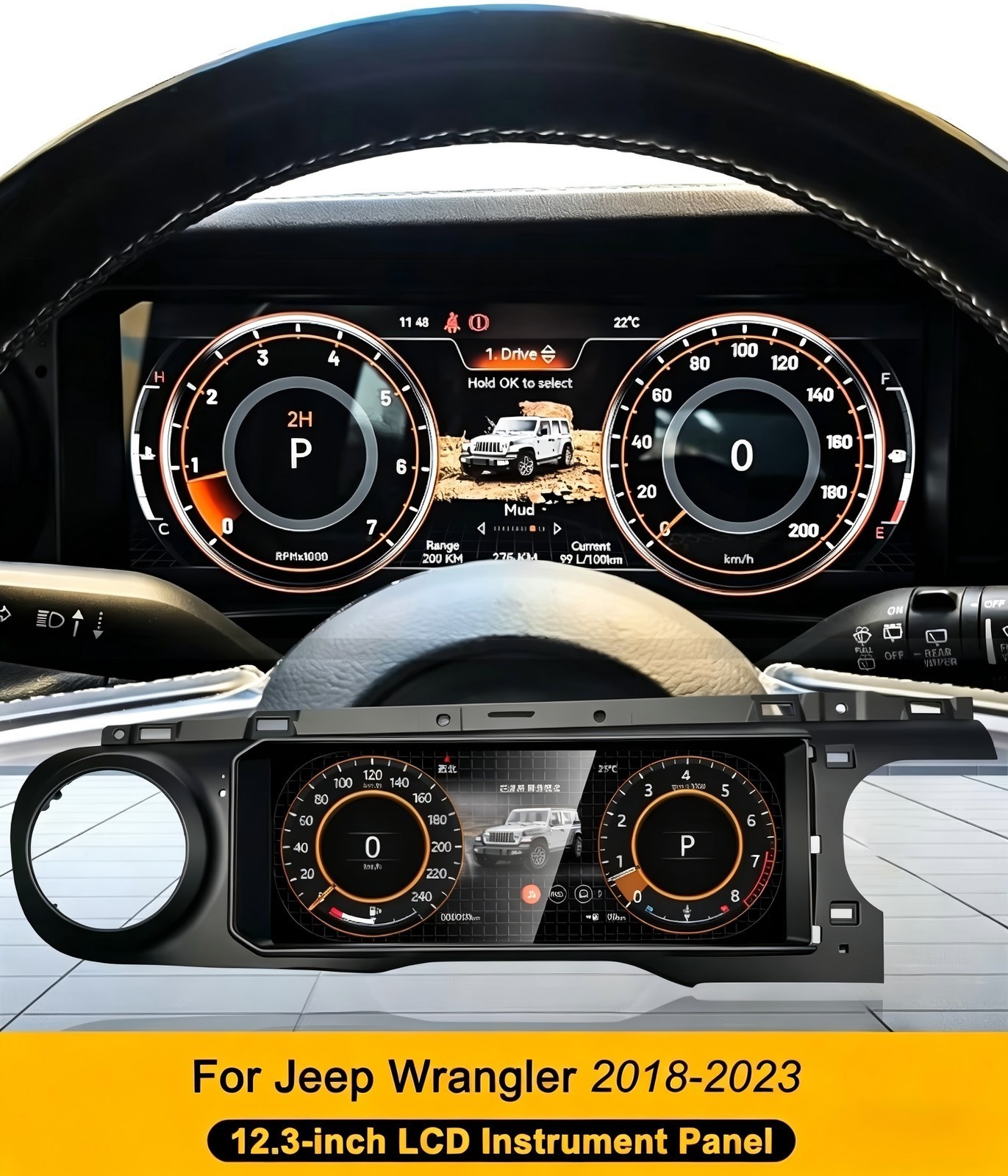 For 2018-2023 Jeep Wrangler JL Gladiator Dual Screen Digital Cluster Car Radio