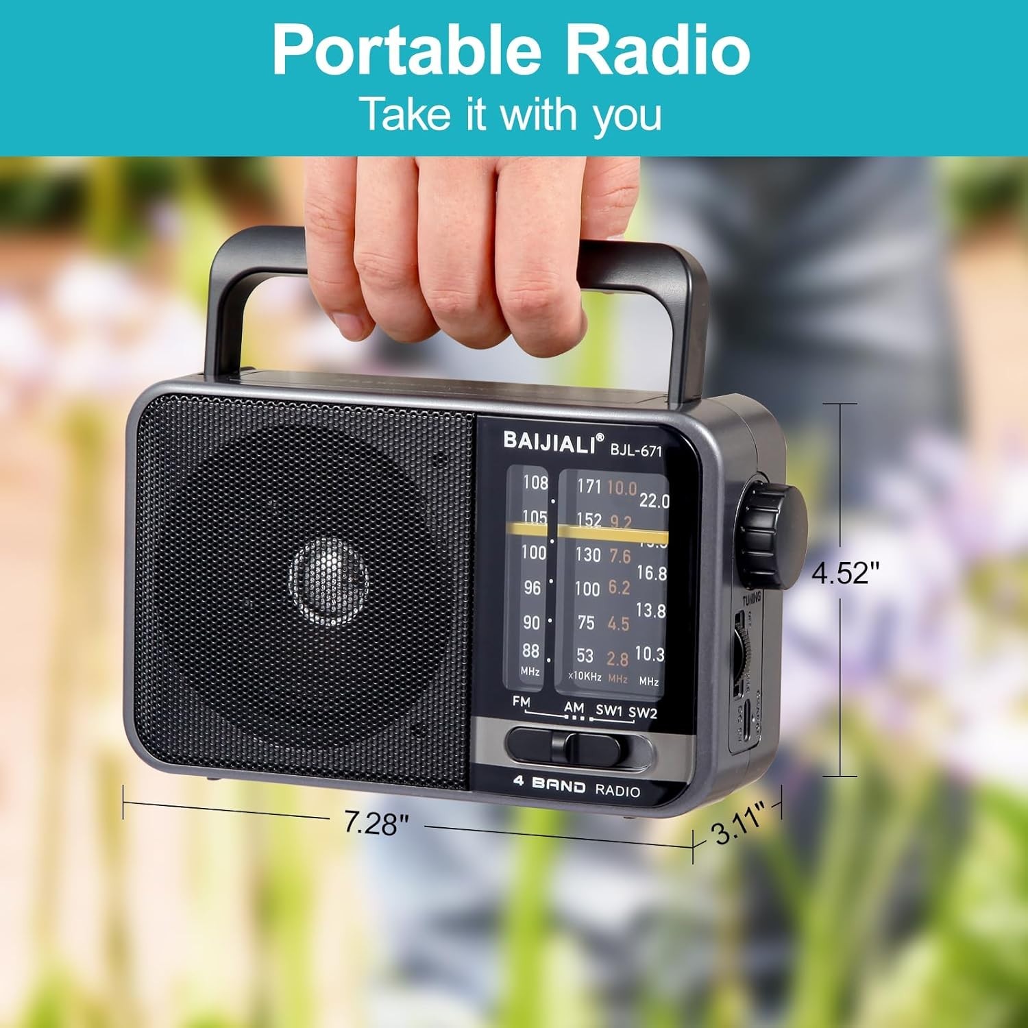 Retro 4-Band AM/FM/SW Portable Radio with USB Power and Rechargeable Battery