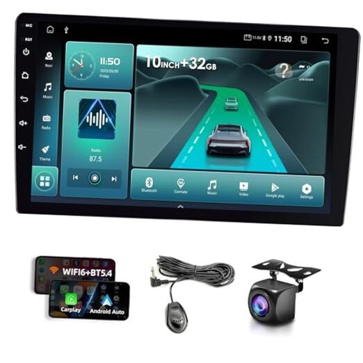 10″ WiFi 6 Wireless CarPlay Android Auto Car Stereo, 32GB Double Din HD Touch