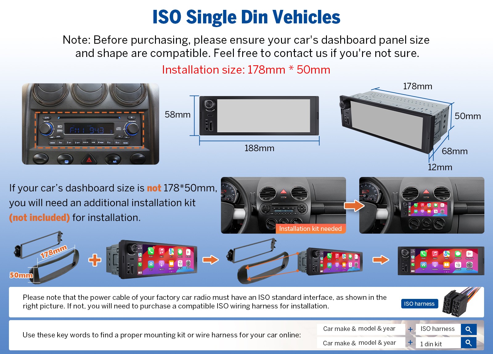 1 DIN 6.28″ IPS Android Auto Car Stereo Head Unit Apple CarPlay GPS Radio 4*48W