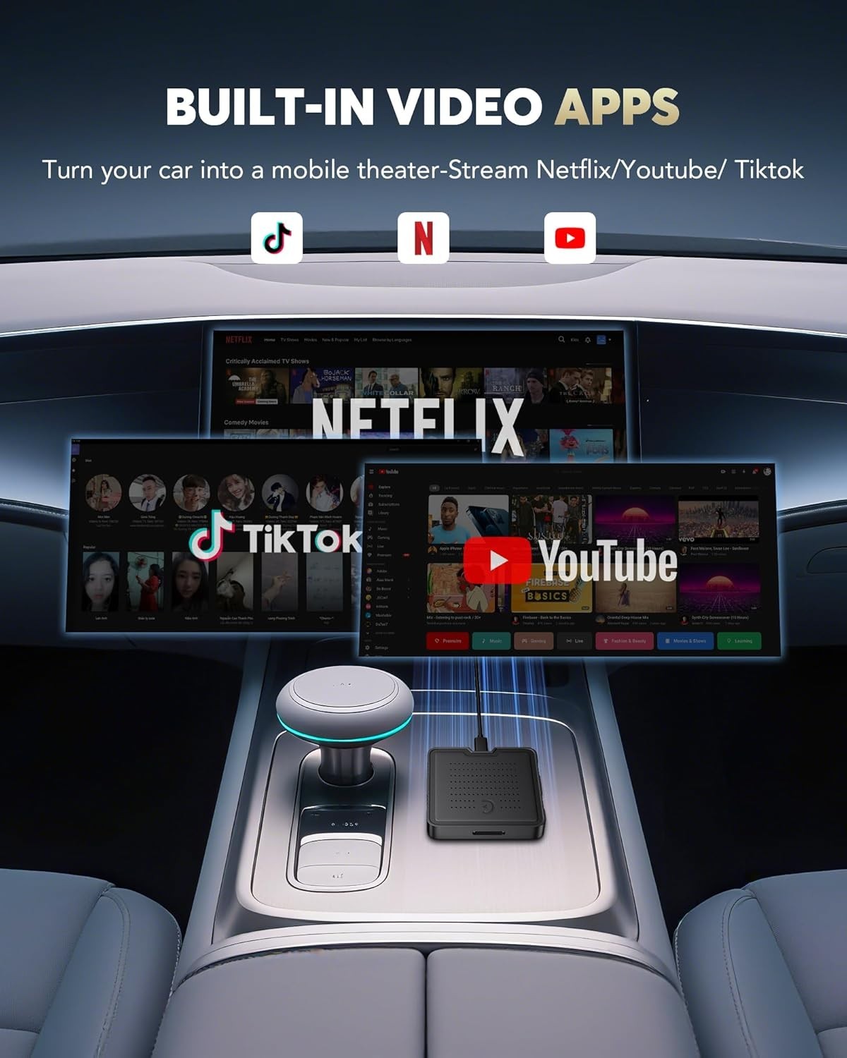 2 IN 1 Wireless CarPlay Android Auto Adapter AI Box for Car w/ Netflix YouTube
