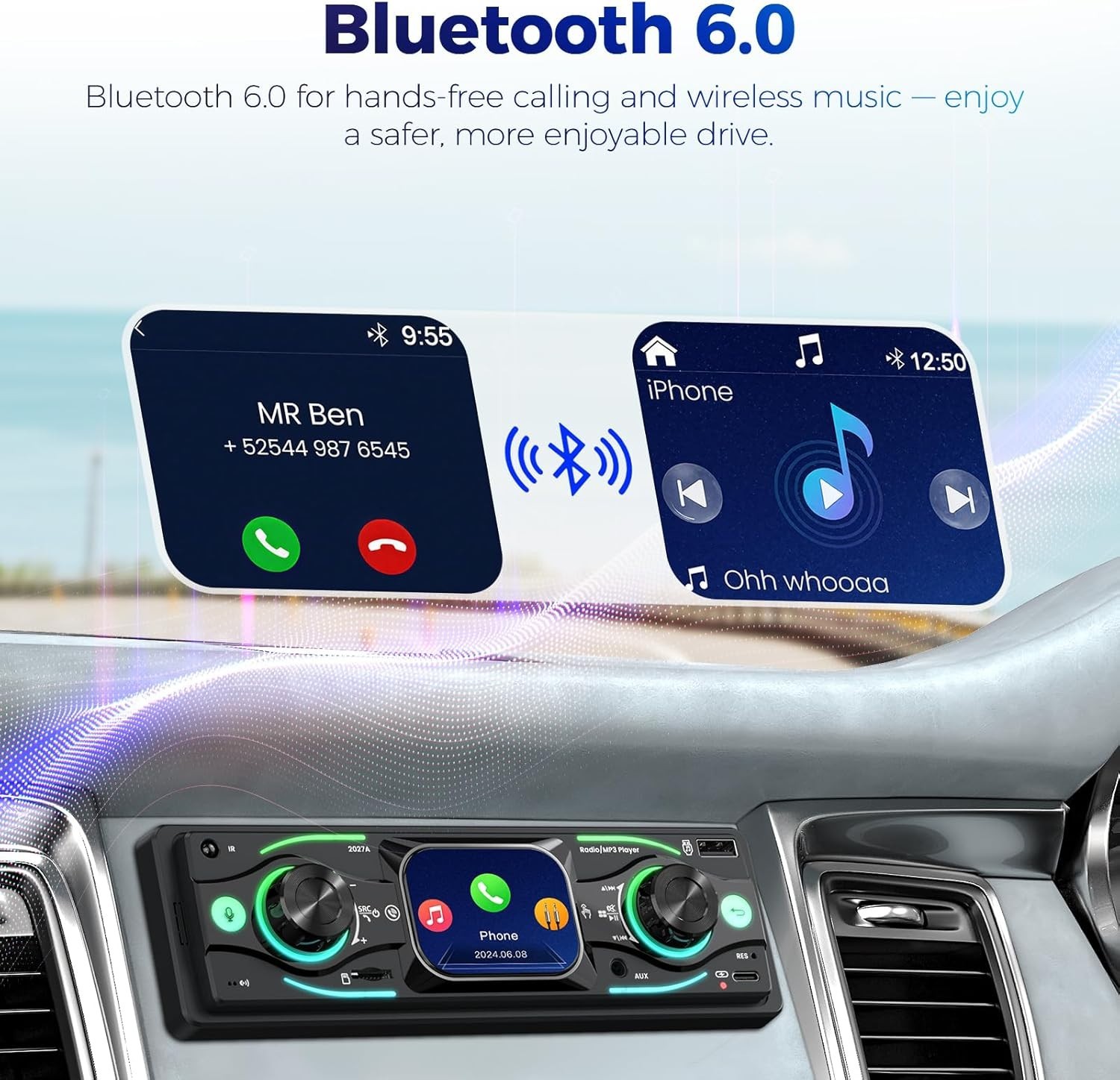 Single DIN Car Stereo with Touchscreen, Bluetooth Audio, Car Radio Receiver, …